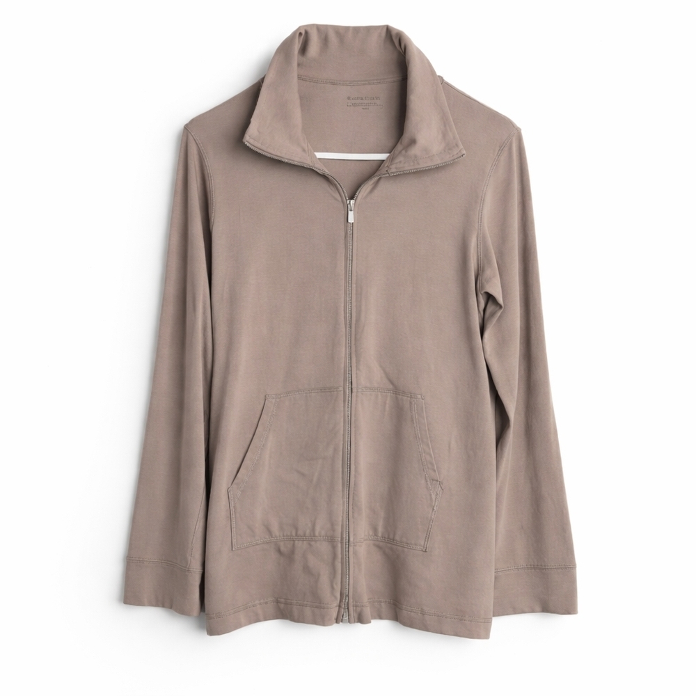 Eileen Fisher Long Light Brown/Beige Full Zip Organic Cardigan Jacket Medium